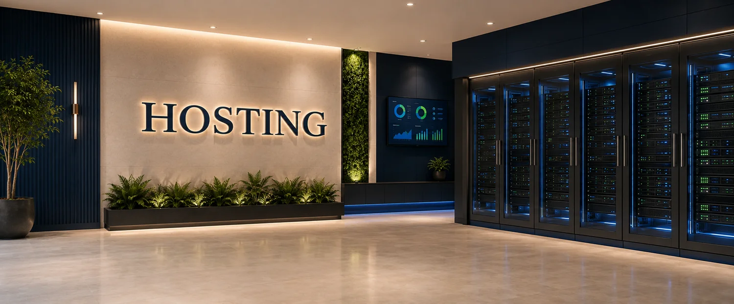Modern private hosting facility with illuminated server racks