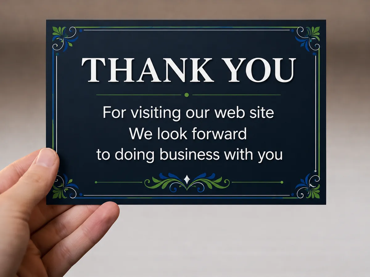 Branded thank-you card expressing appreciation for visiting the Creative Business Systems website